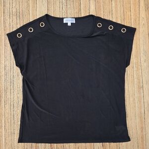 Modern Attraction Womens Black Sleeveless Medium Blouse With‎ Gold Design